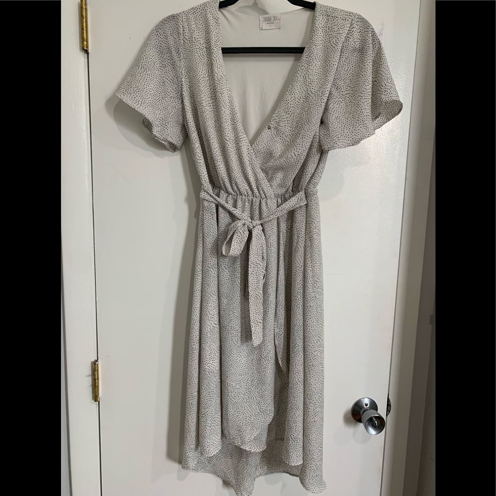 White and black Faux Wrap High Low Dress